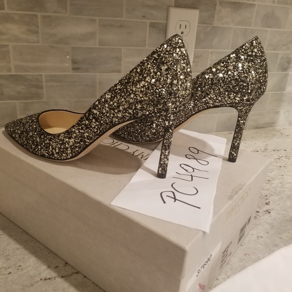 NWT Jimmy Choo Romy 85 Star Gold Mix Glitter Heels